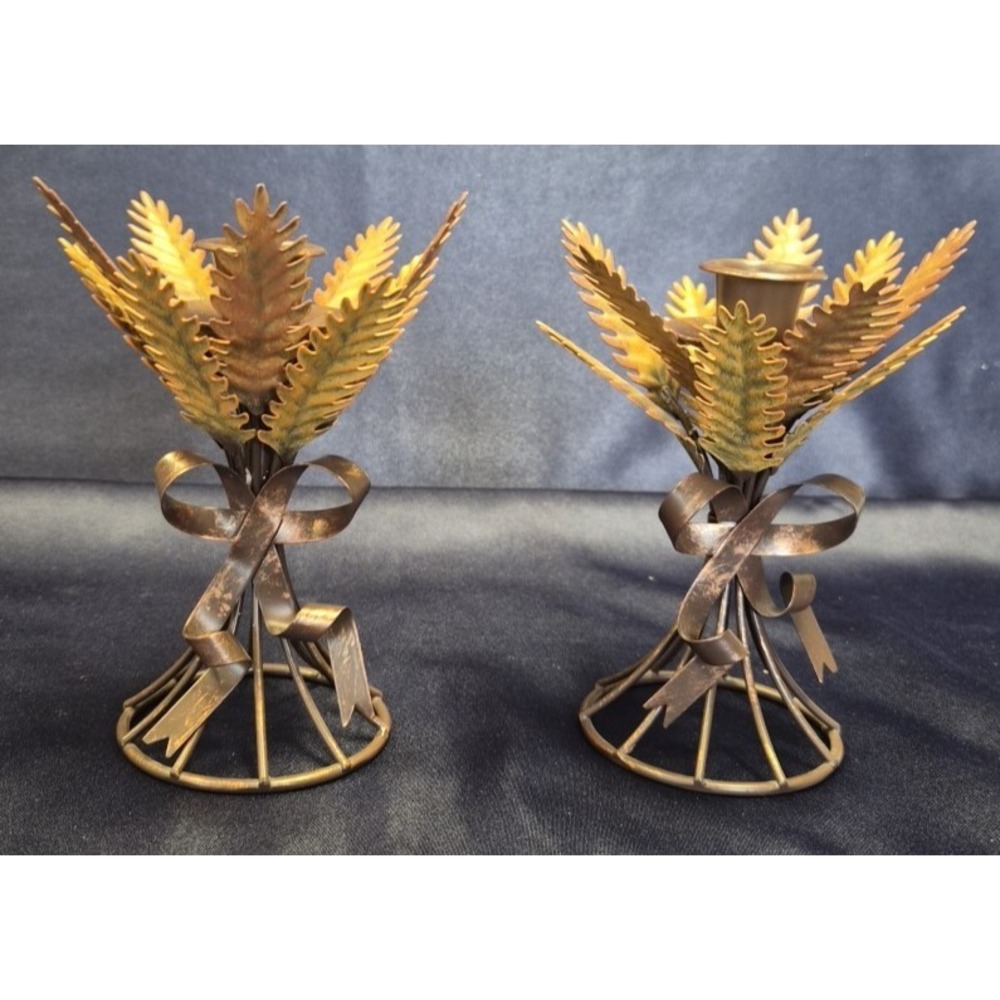 Pair of Vintage Metal Wheat Sheaf Candle‎ Holders